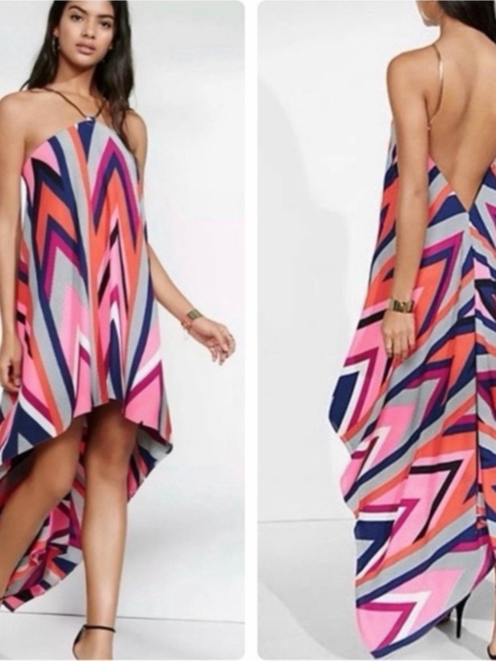 Express Pink Multi High-Low Chevron Slip Dress size SMALL but very forgiving